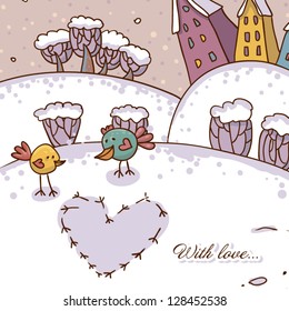 Cute background in cartoon style of love a pair of lovers Greeting card