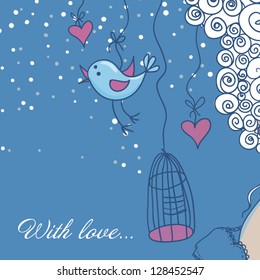 Cute background in cartoon style of love a pair of lovers Greeting card