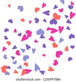 Cute Background with Colorful hearts. Delicate Pattern for Postcard, Print, Banner or Poster. Pretty hearts For Party Decoration, Wedding, Birthday or Anniversary Invitation. Vector