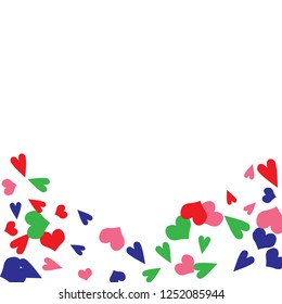 Cute Background with Colorful hearts. Delicate Pattern for Postcard, Print, Banner or Poster. Pretty hearts For Party Decoration, Wedding, Birthday or Anniversary Invitation. Vector