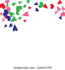 Cute Background with Colorful hearts. Delicate Pattern for Postcard, Print, Banner or Poster. Pretty hearts For Party Decoration, Wedding, Birthday or Anniversary Invitation. Vector