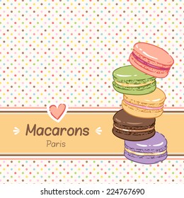 Cute background for confectionery. Sweet color macaroons.