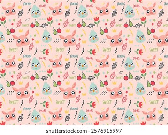 Cute background design, Autumn seamless pattern, valentines day special pattern with pig 