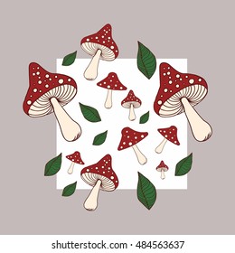 Cute background with doodle mushrooms