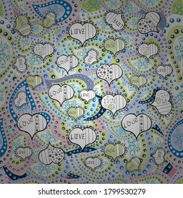Gerader Hintergrund. Doodles-Muster. Nahtloses Muster Schönes Stoffmuster. Vektordesign. Neutral, blau und weiß auf den Farben. Es kann auf Tapeten, Packungen, Schmutzabdrucken, Babyapplikationen usw. verwendet werden.