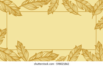 Cute background with feathers. Vector card design with border in bohemian style. Ethnic border.
