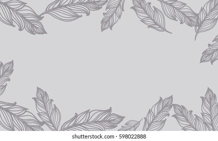 Cute background with feathers. Vector card design with border in bohemian style. Ethnic border.