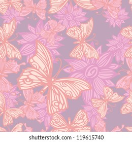 cute background with flowers and butterflies,Seamless Pattern