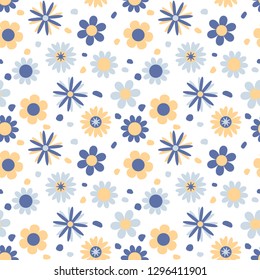 Cute background with flowers. Floral seamless pattern in pastel colors, vector. Cute texture for children. Good for textile, wallpaper, background and more