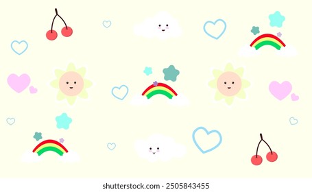 cute background of flowers and rainbow vector