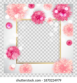 Cute Background with Frame and Flowers Collection Set. Vector Illustration EPS10. Square Template for social networks and messengers on a transparent background