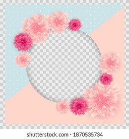 Cute Background with Frame and Flowers Collection Set. Vector Illustration EPS10. Square Template for social networks and messengers.