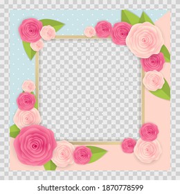 Cute Background with Frame and Flowers Collection Set. Vector Illustration EPS10. Square Template for social networks and messengers.