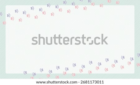A cute background frame illustration featuring two cats meeting against a striped background, adorned with paw prints.