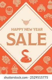 Cute background frame of Japanese style icons, New Year's and New Year's sale