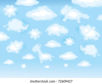 Cute Background, Funny Toy Clouds.