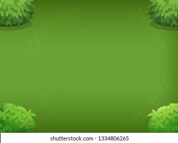 Cute background with green grass and bush. Vector illustration.