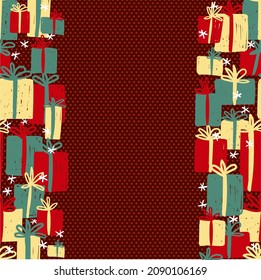 Cute background with hand drawn boxes with ribbons. Composition with gifts for any holiday. Birthday, new year, christmas, easter, wedding, anniversary, competition win, lottery. Illustration blank 
