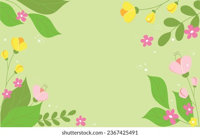 Cute background with hand drawn flower and leaves. Spring, summer, birthday, romantic concept. 	
