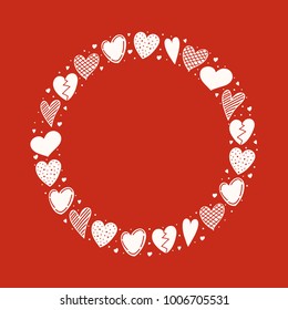Cute background with hand drawn hearts - Valentine's Day, Mother's Day, Women's Day. Vector.