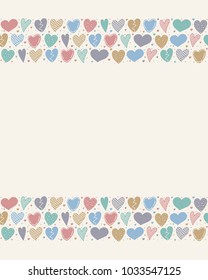 Cute background with hand drawn herts nad copyspace - Mother's Day and Women's Day. Vector.