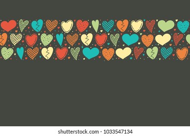 Cute background with hand drawn herts nad copyspace - Mother's Day and Women's Day. Vector.