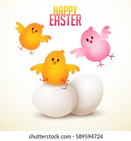 Cute background for Happy Easter celebrations with cute little chicks.