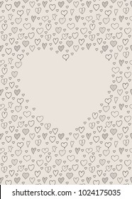 Cute background with heart doodles and copyspace. Vector.