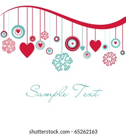 Cute background with hearts and snowflakes