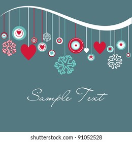 Fondo lindo con corazones y copos de nieve