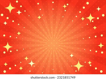 Cute background illustration of concentrated lines with twinkling stars (red)