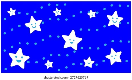 Una linda ilustración de fondo de un cielo nocturno salpicado de estrellas sonrientes.