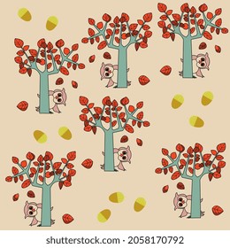 Cute background illustration of a playful owl playing peek-a-boo. Fun and happy vector drawing