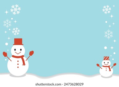 Cute Background Illustration of Snowman and Snowflake Landscape