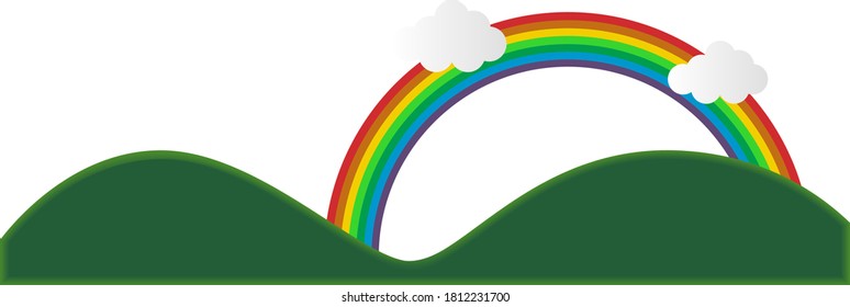 Cute background illustrations of rainbows, mountains and clouds