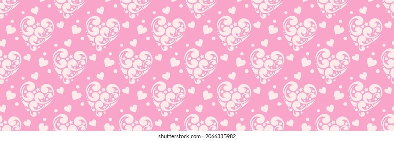 Cute background image with decorative hearts on pink background for your. Seamless background for wallpaper, textures. Vector illustration.