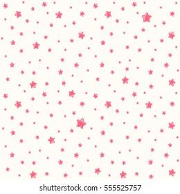 子ども用のかわいい背景 明るいピンクの星が空に浮かびます シームレスなベクター画像パターン 女の子のピンクの背景 漫画の星の柄 のベクター画像素材 ロイヤリティフリー