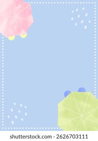 Cute background material of watercolor umbrella and rain seen from above