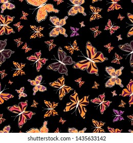 Cute background for paper, design of fabric, wrappers and wallpaper. Vector illustration. Seamless pattern. Fashion vector summer pattern with hand drawn butterflies.