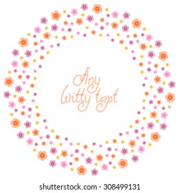 Cute background pattern border frame with repeating autumn flowers isolated on the white fond. With space for invitations or different events greeting cards text. Vector illustration eps 10

