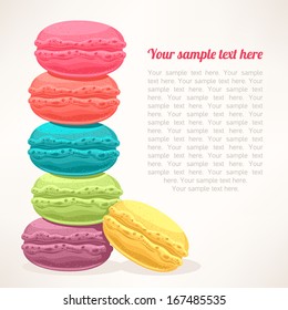 cute background with a pile of colored macaroons and place for text 