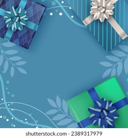 Cute background of presents with blue ribbon
