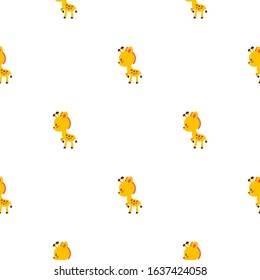 Cute background. Seamless pattern with funny giraffies on white background. Illustration in flat style. Vector 8 EPS.