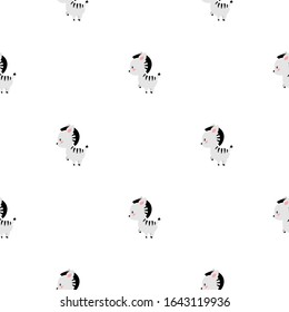 
Cute background. Seamless pattern with cute zebras on white background. Illustration in flat style. Vector 8 EPS.