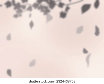 Cute background with shadows of leaves and branches on pink wall