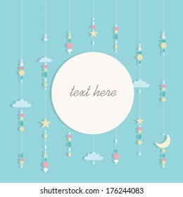 Cute background, stars, moon, sky with text frame