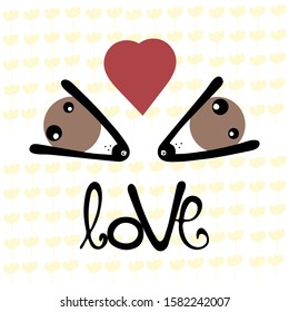 Cute background with two cute animals and the inscription love for cards, savers and posters.