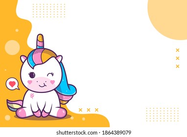 cute background of cute unicorn characters, unicorn sitting no love symbol, perfect for social media and business posts. Vector eps 10