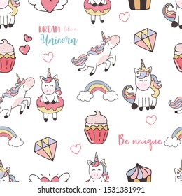 Cute background with unicorn,rainbow,cloud.Vector illustration seamless pattern for background,wallpaper,frabic.Editable element