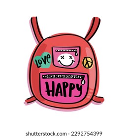 Cute backpack bag drawing. Vector illustration design for fashion graphics, prints, t shirts.